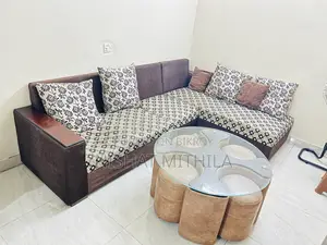 L-Shape Sofa + Glass Center Table Set for Sale
