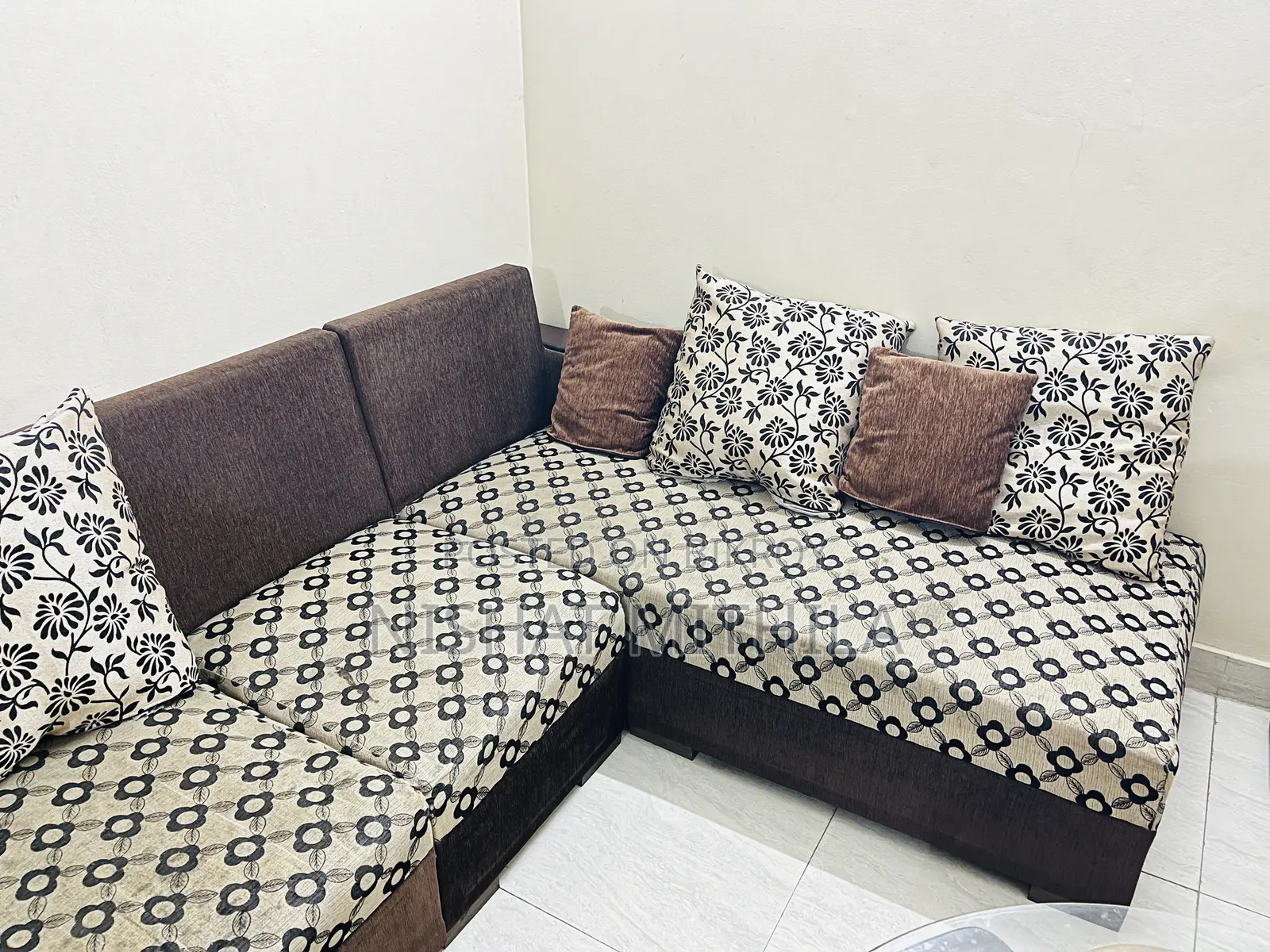 L-Shape Sofa + Glass Center Table Set for Sale