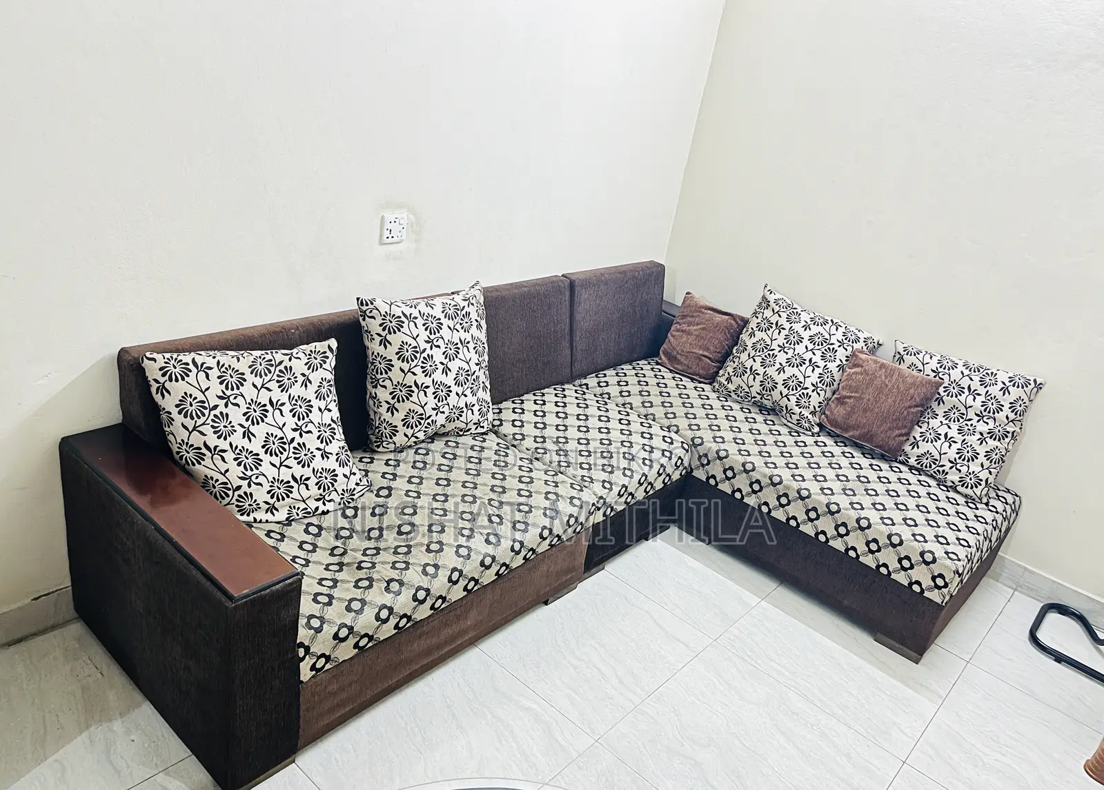 L-Shape Sofa + Glass Center Table Set for Sale