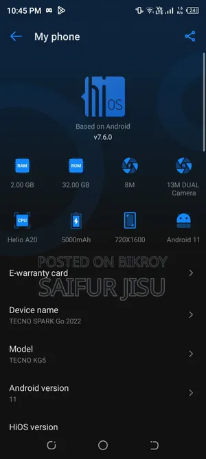 Tecno Spark Go 2022 32 GB Black