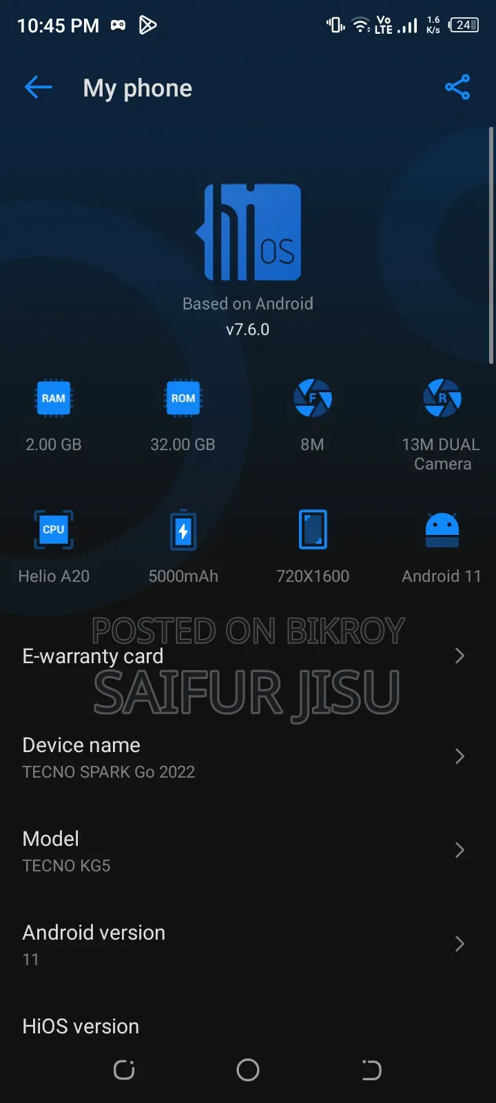 Tecno Spark Go 2022 32 GB Black
