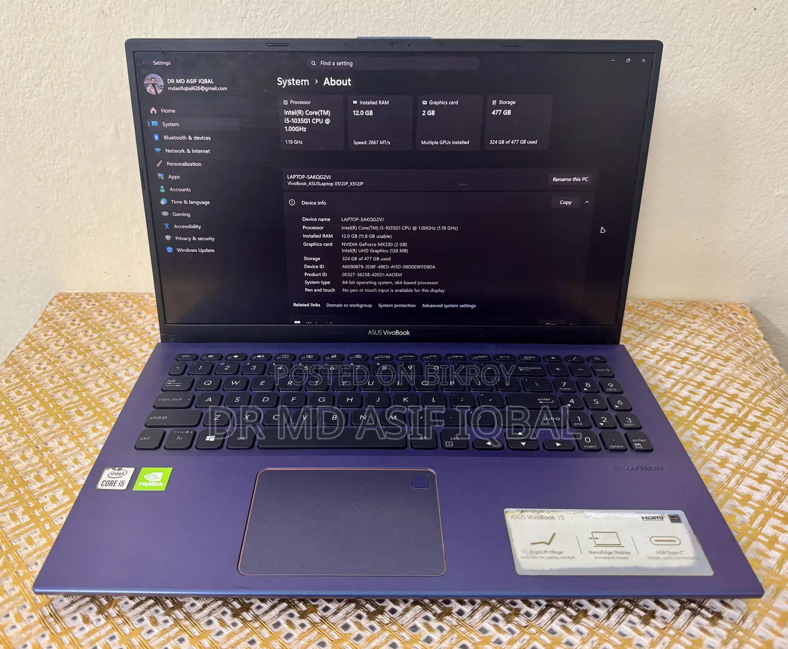Laptop Asus VivoBook 15 X510UQ 12GB Intel Core i5 SSD 512GB