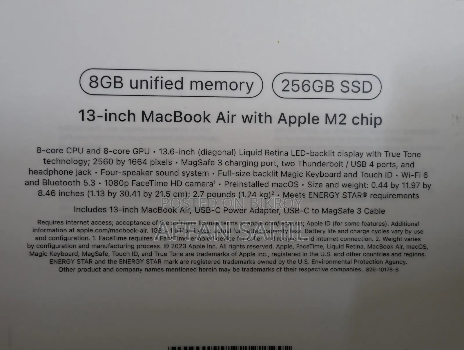 Laptop Apple MacBook Air 2022 M2 8GB Apple M2 SSD 256GB