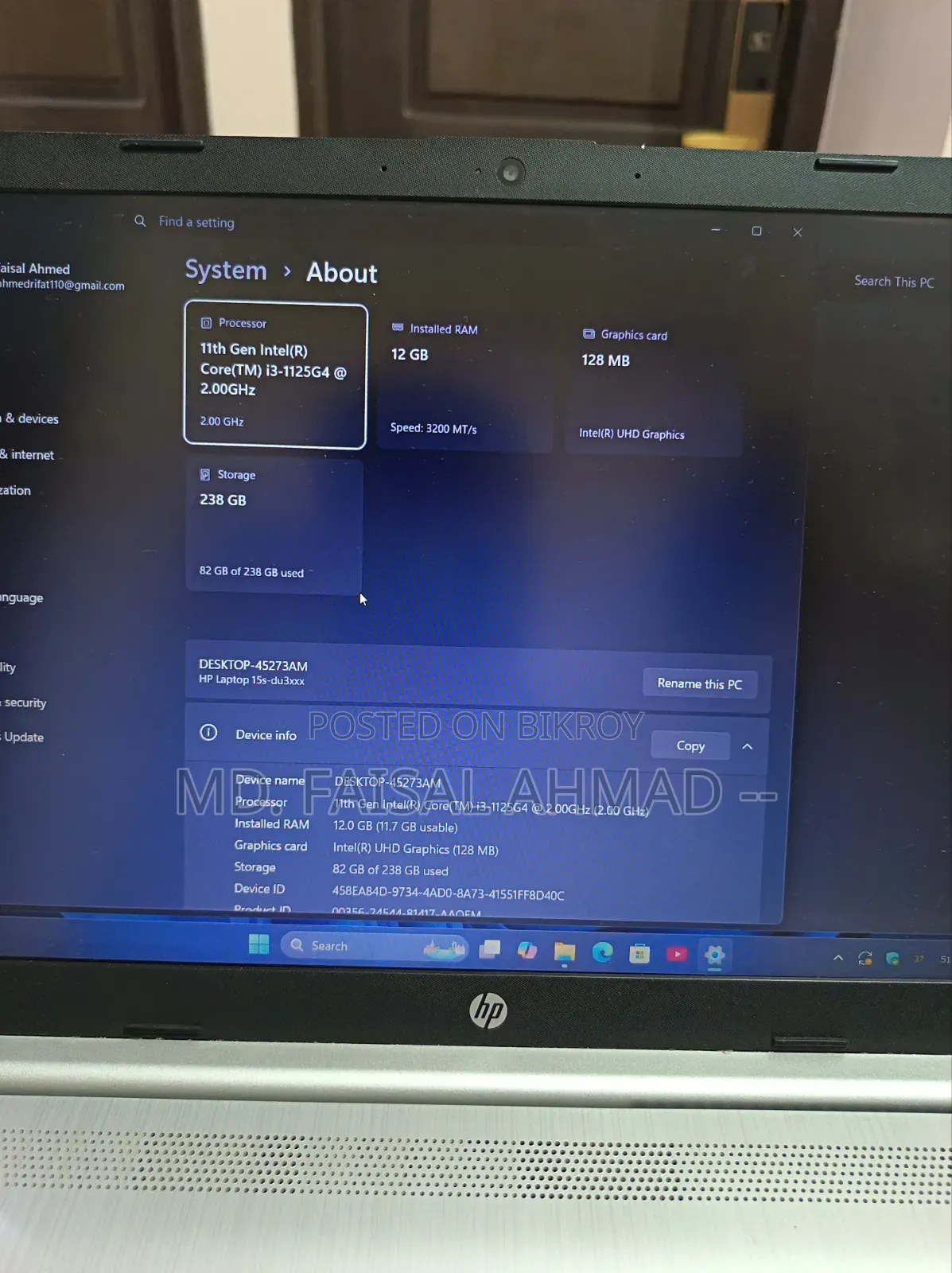 Laptop HP 15S 12GB Intel Core i3 SSD 256GB