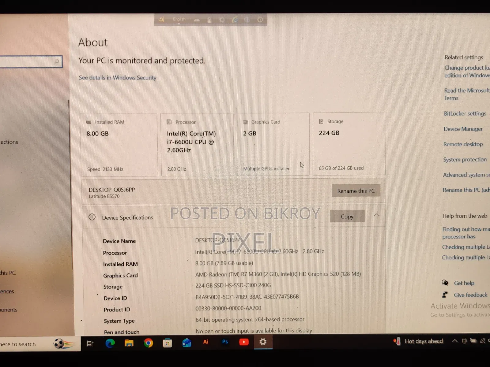 Laptop Dell Latitude E5570 8GB Intel Core I7 SSD 256GB