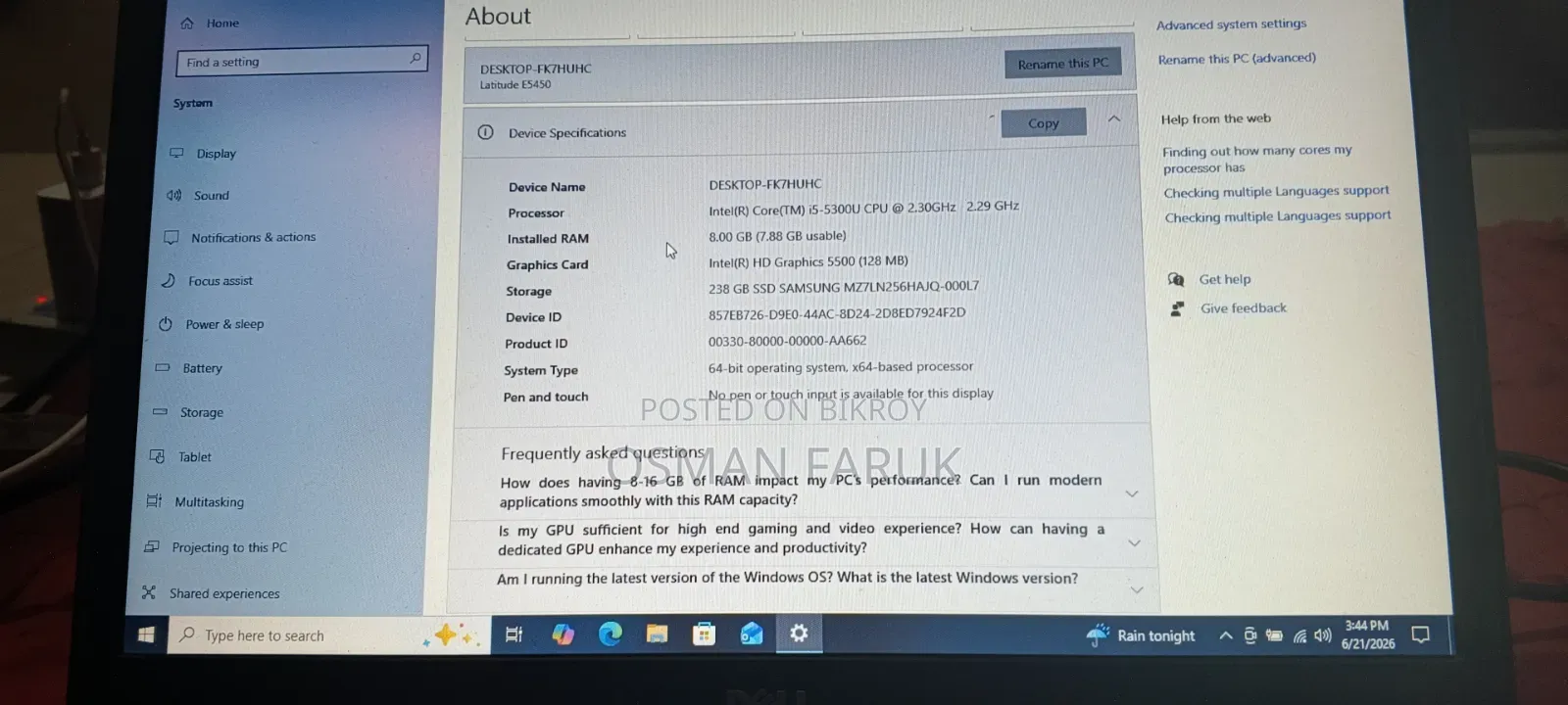Laptop Dell Latitude E5440 8GB SSD 256GB