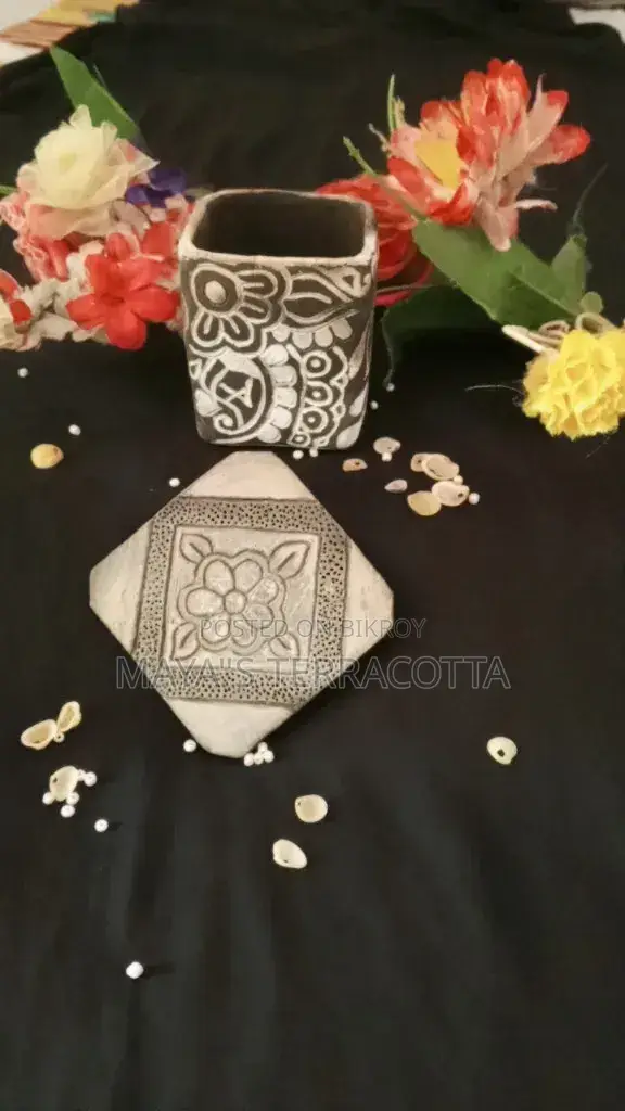 Handmade Decorative Clay Mug+ Coaster. | Keshabp