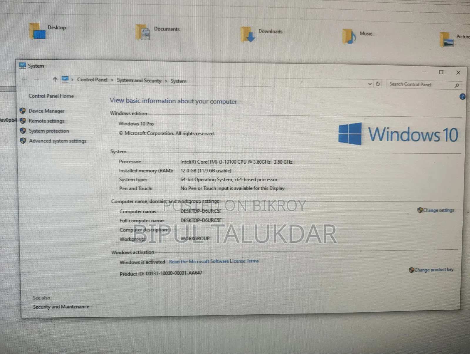 Desktop Computer 12GB Intel Core i3 SSD 256GB