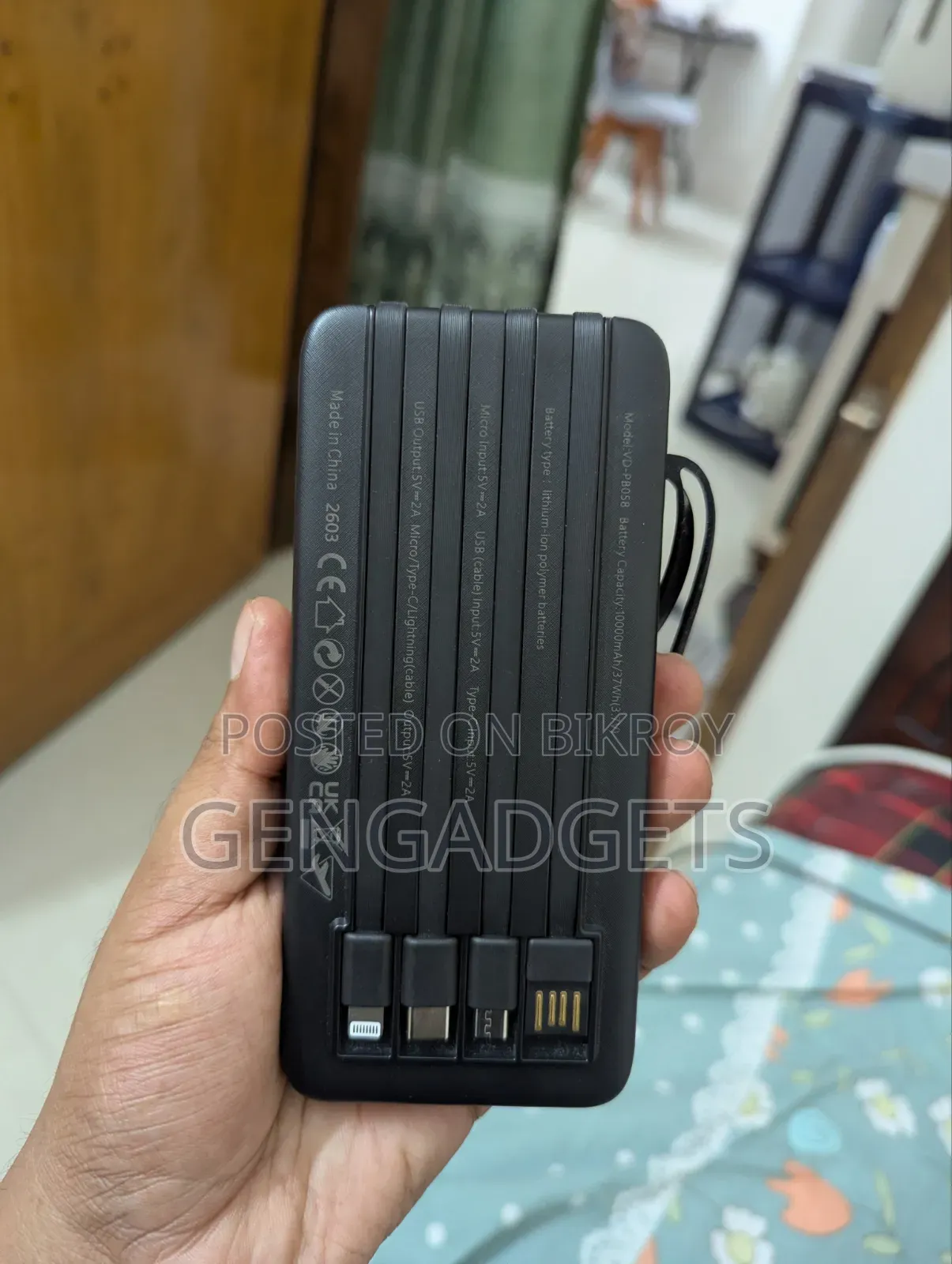 Power Bank - Ven Dens Pb-058, 10000mah Fast Charging, 4 Built-in Cable