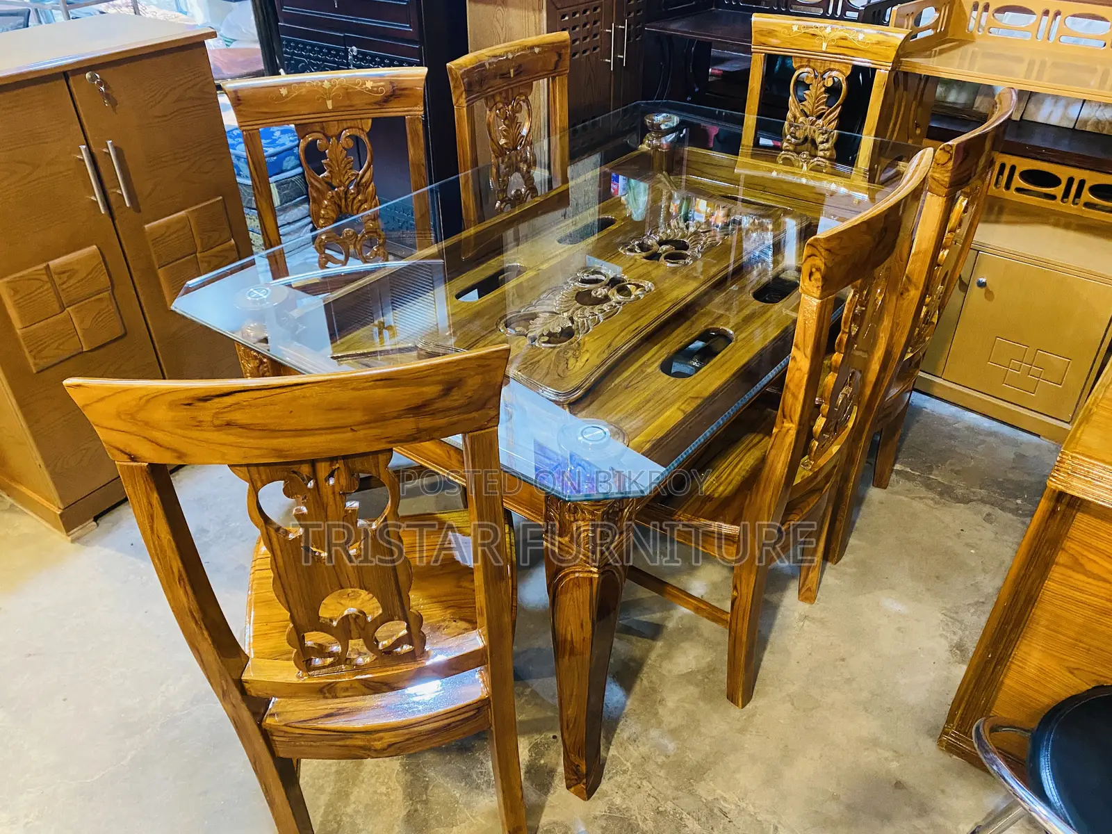 Wooden Glass Top Dining Set