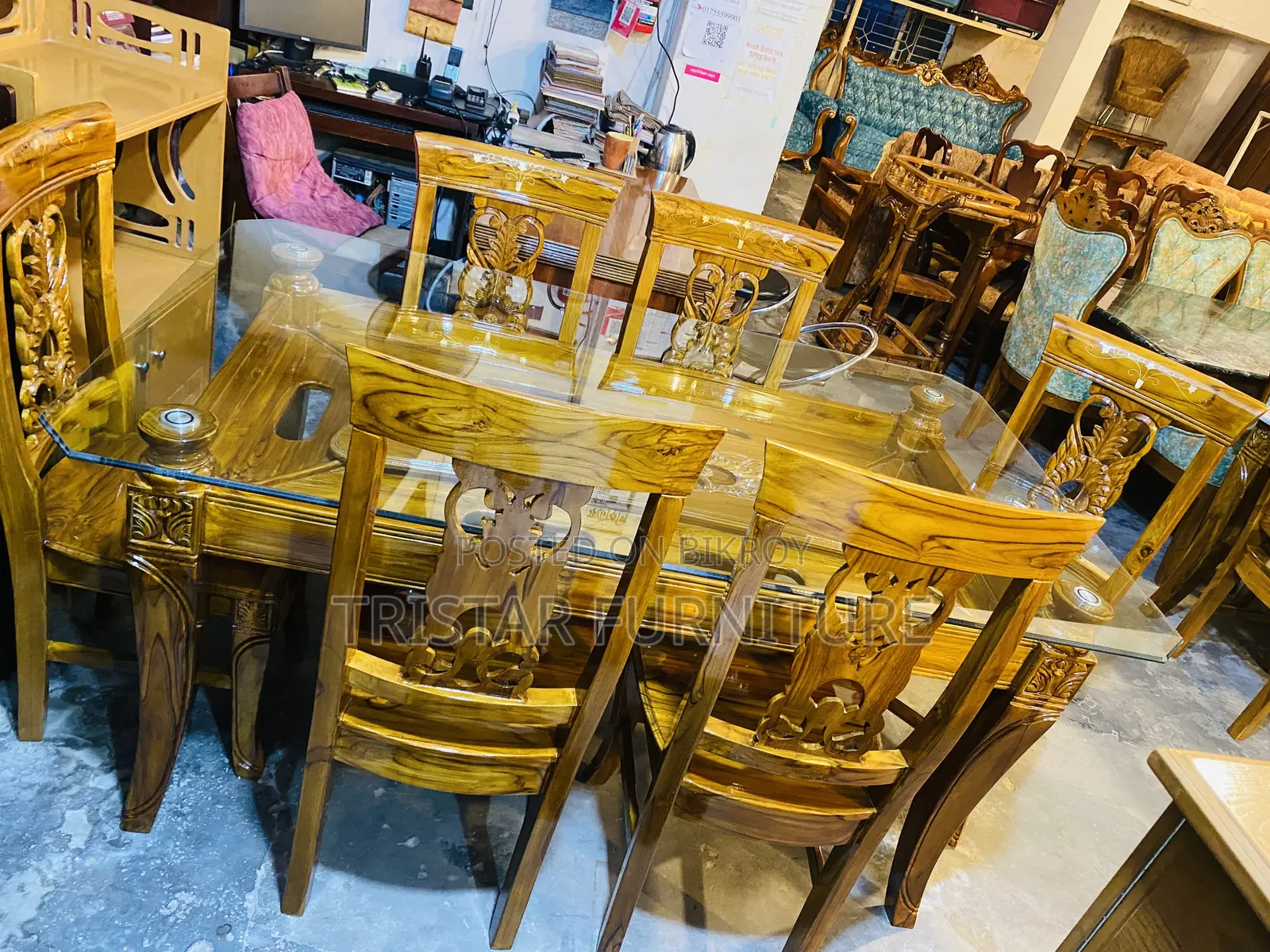 Wooden Glass Top Dining Set