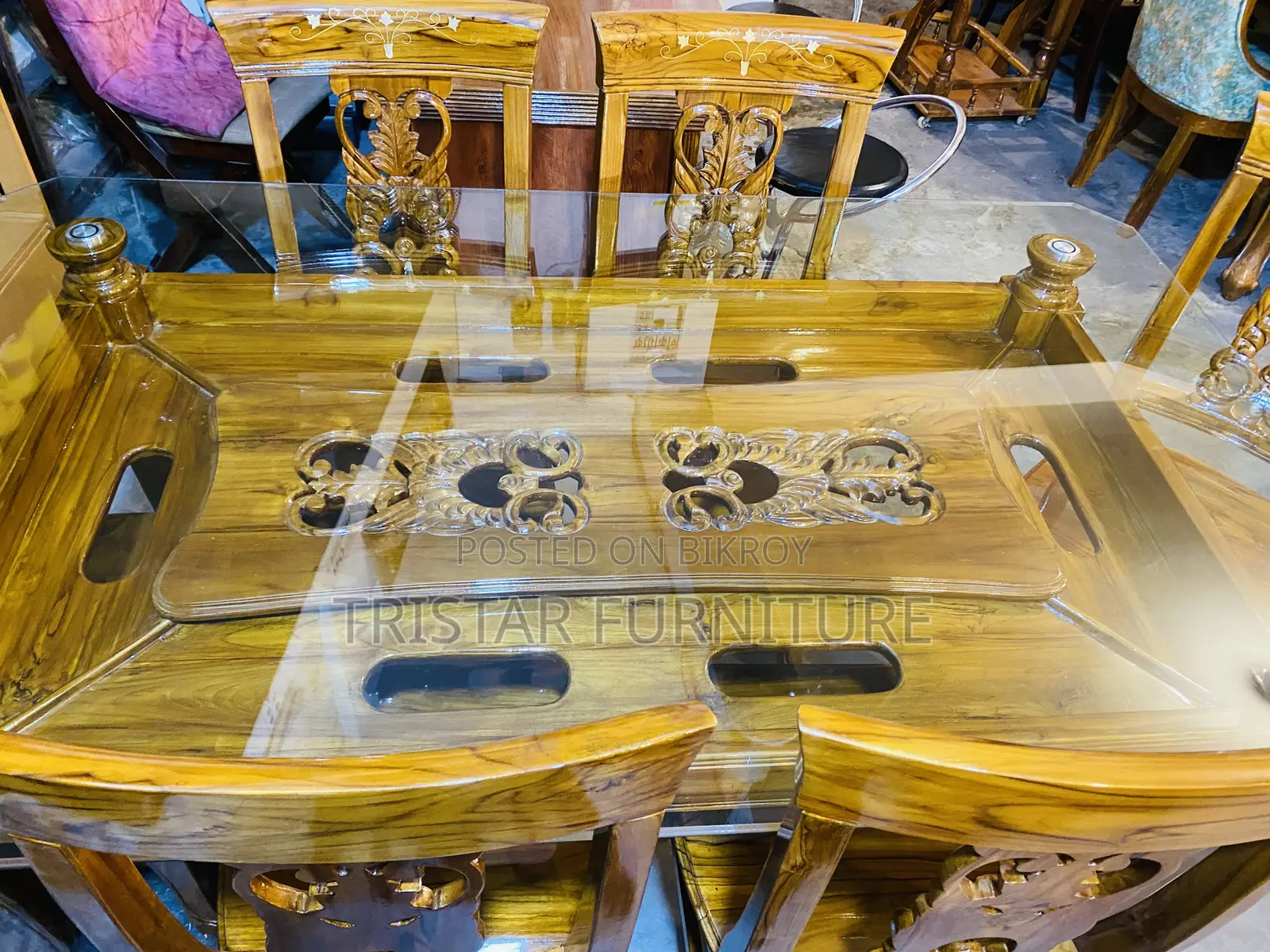 Wooden Glass Top Dining Set