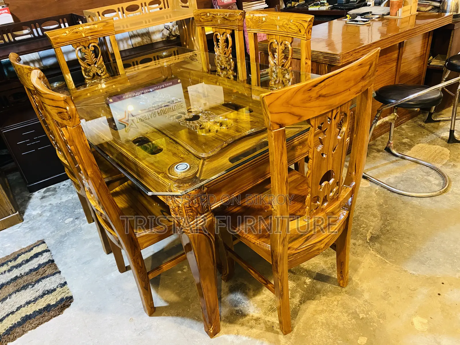 Wooden Glass Top Dining Set