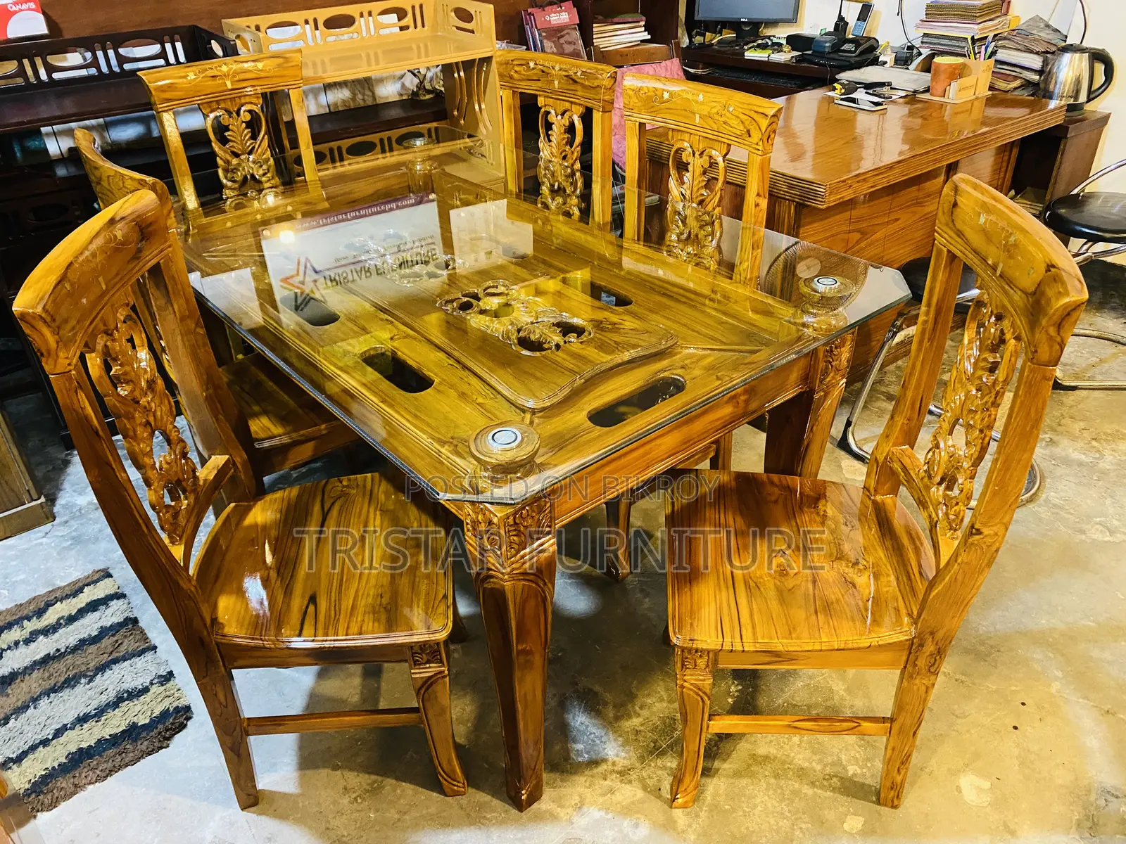 Wooden Glass Top Dining Set
