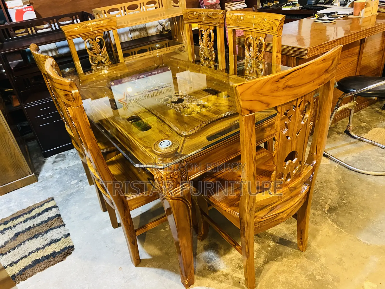 Wooden Glass Top Dining Set