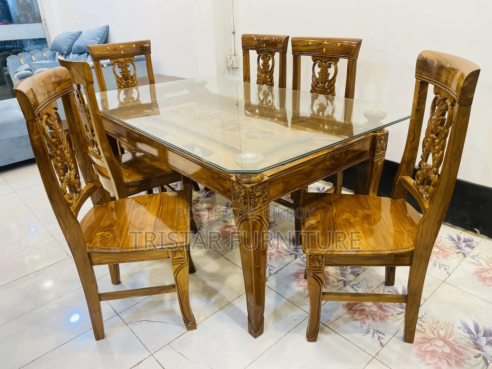 Wooden Glass Top Dining Set
