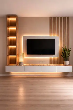 Luminous Wood Panel Tv Wall - 101