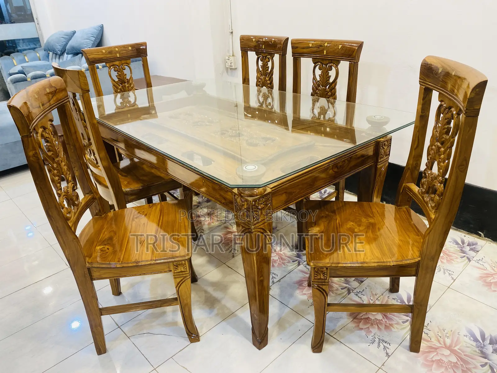 Wooden Glass Top Dining Set