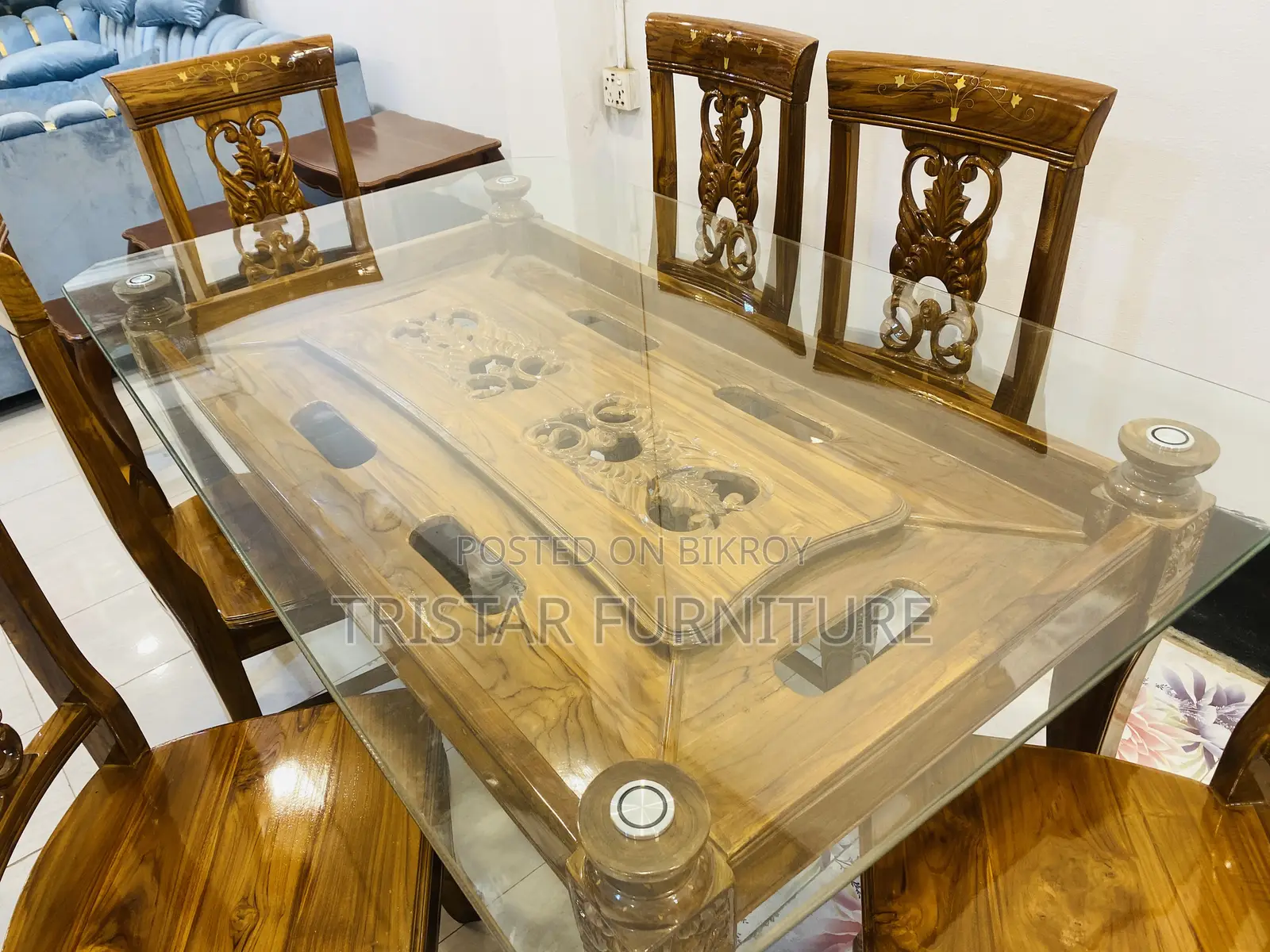 Wooden Glass Top Dining Set