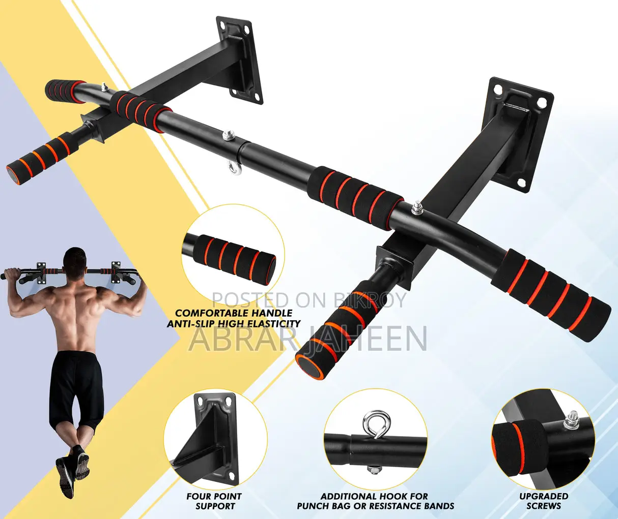 Wall Mounted Pull Up Bar for Building Back and Arms and Growing Tall
