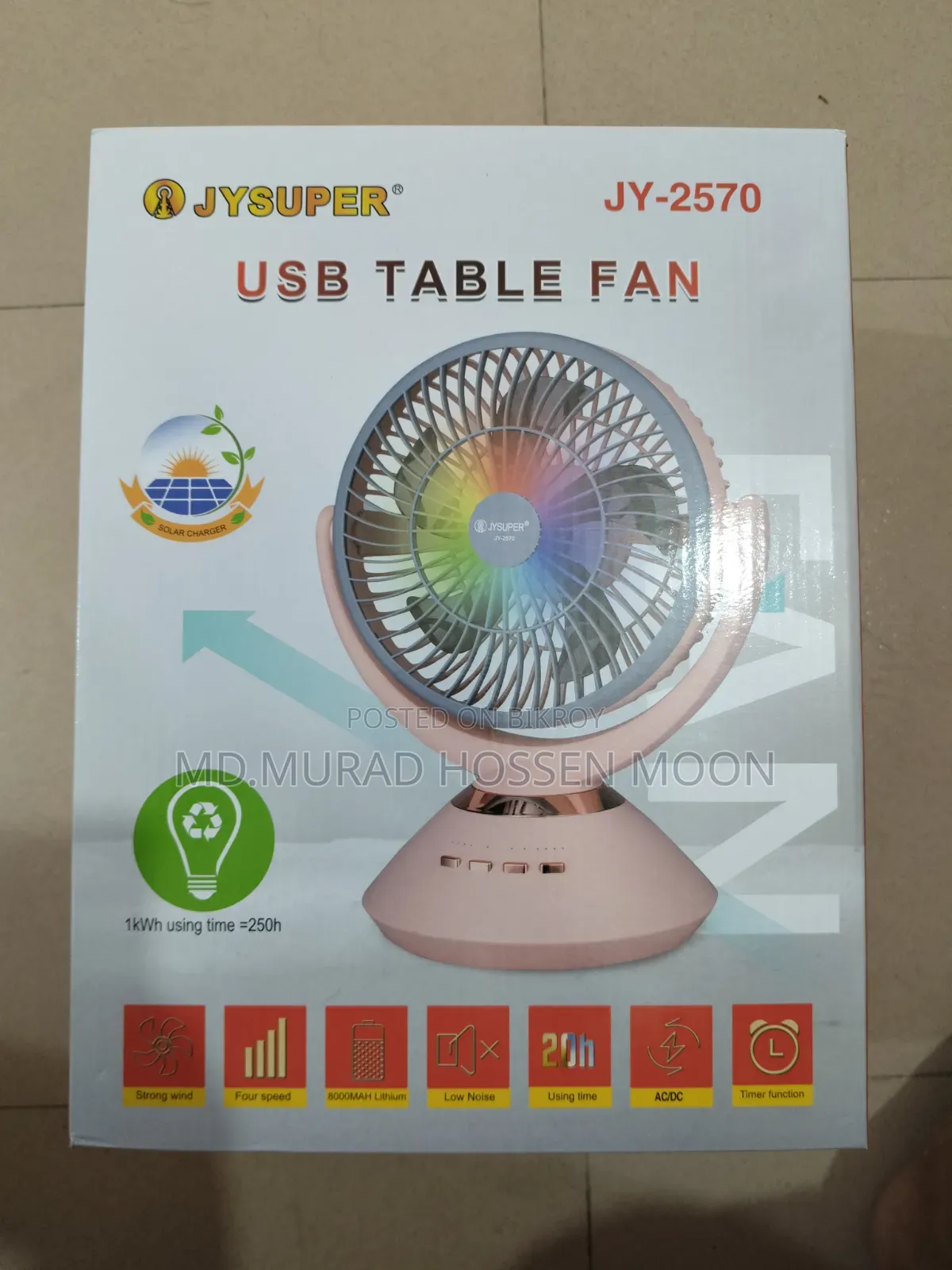 Jy Super Jy-2570 Rechargeable Usb Table Fan | 20 Hours Backup.