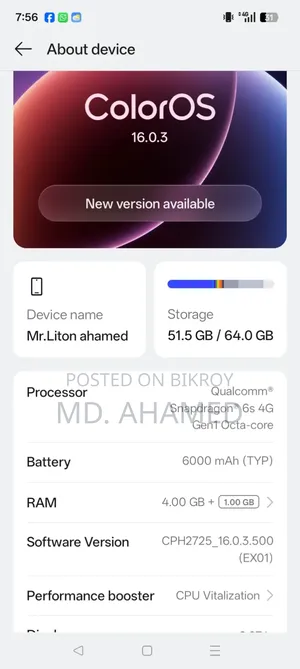 Oppo A5X 128 GB Blue