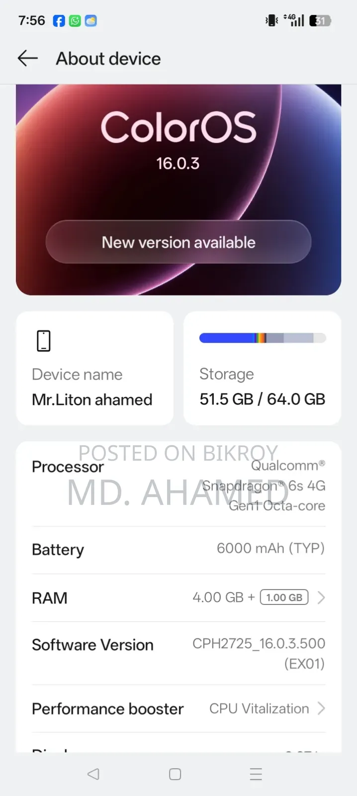 Oppo A5X 128 GB Blue