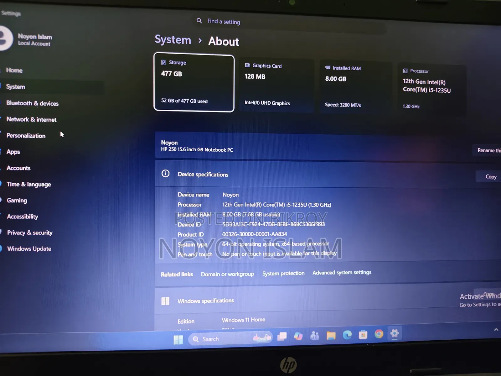 Laptop HP 250 G8 8GB Intel Core I5 HDD+SSD 512GB