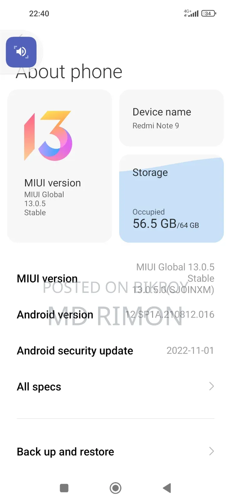 Xiaomi Redmi Note 9 64 GB Blue