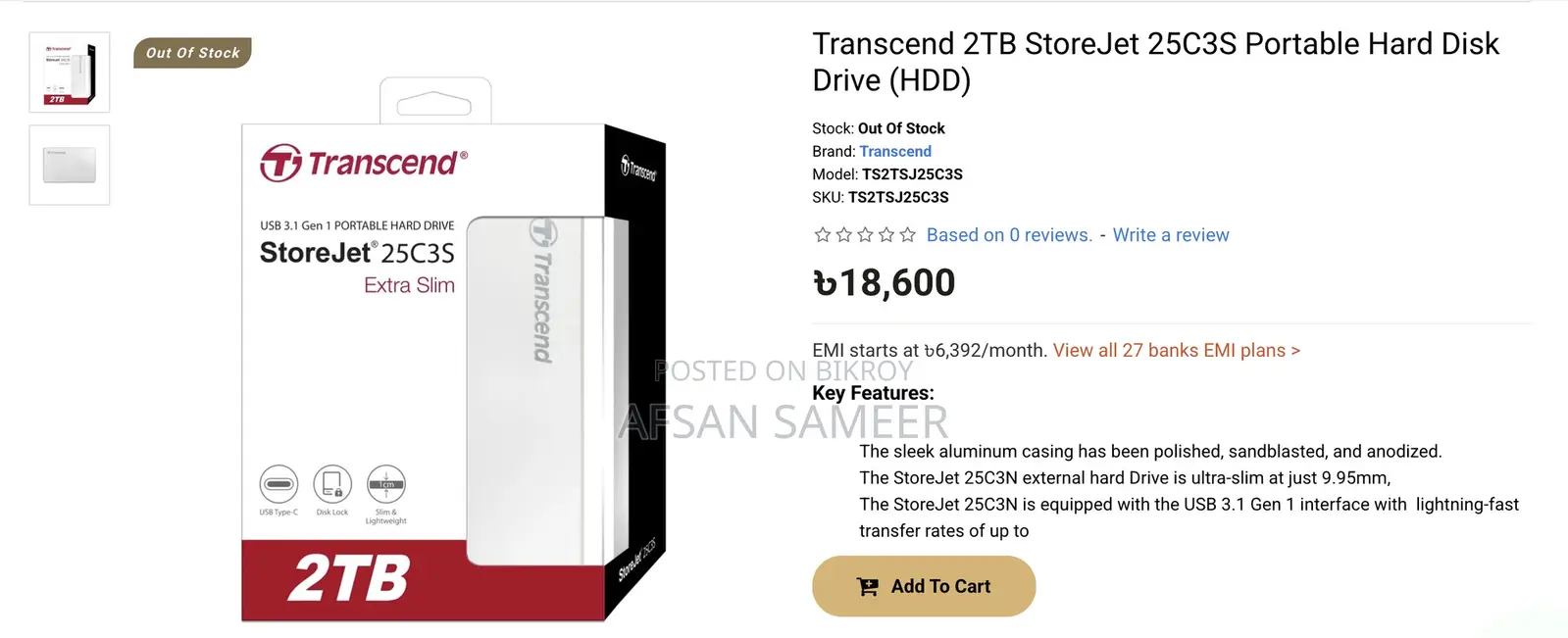 Transcend Storejet 25c3s 2tb Usb 3.1 Gen 1 Type-C Silver External HDD