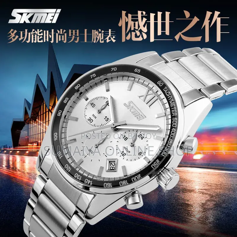 Skmei 9096 Stainless Steel Quartz Analog Male Clock