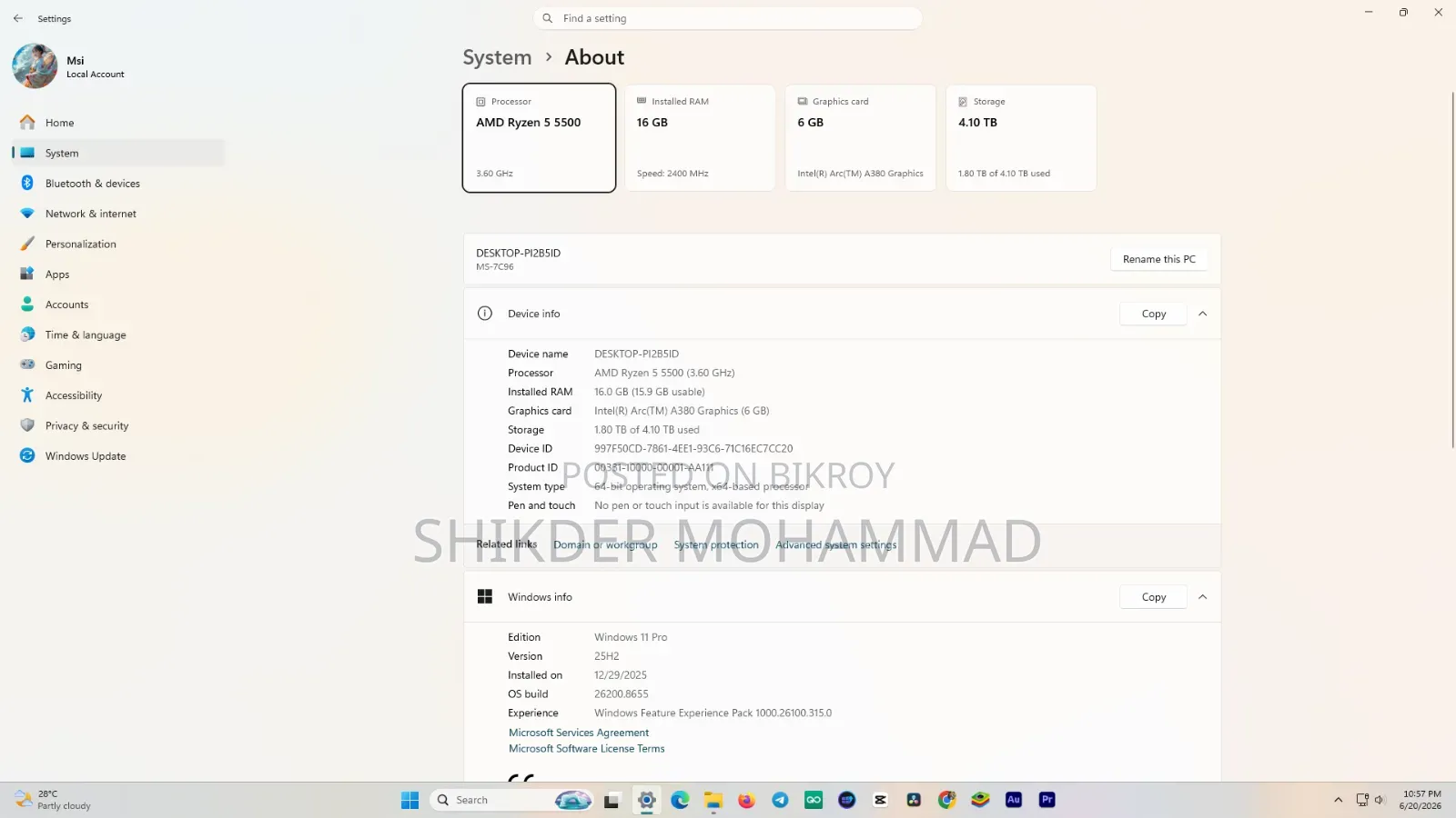 Desktop Computer MSI 16GB AMD Ryzen 5 HDD+SSD 512GB