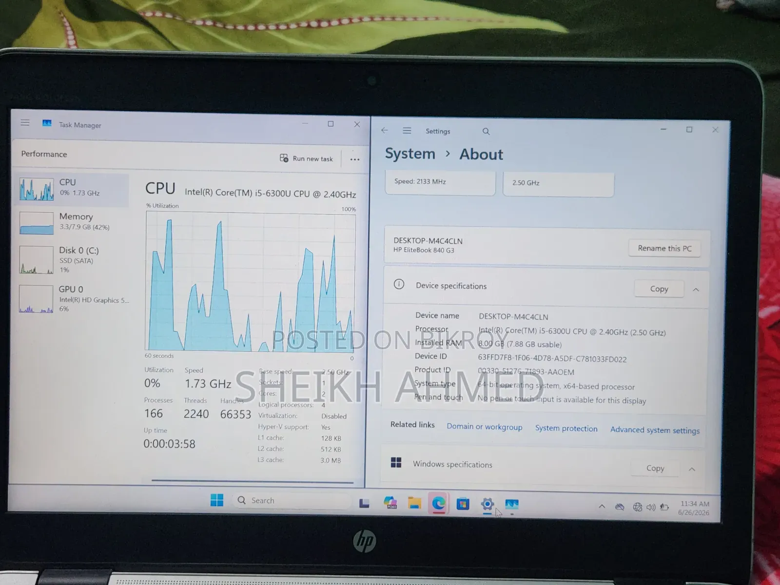 Laptop HP EliteBook 840 G3 8GB Intel Core I5 SSD 256GB