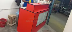 1 Front Desk Table, 2 Tables, and 4 Sitting Stools for Sale.