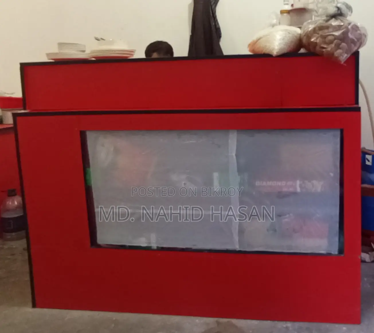1 Front Desk Table, 2 Tables, and 4 Sitting Stools for Sale.