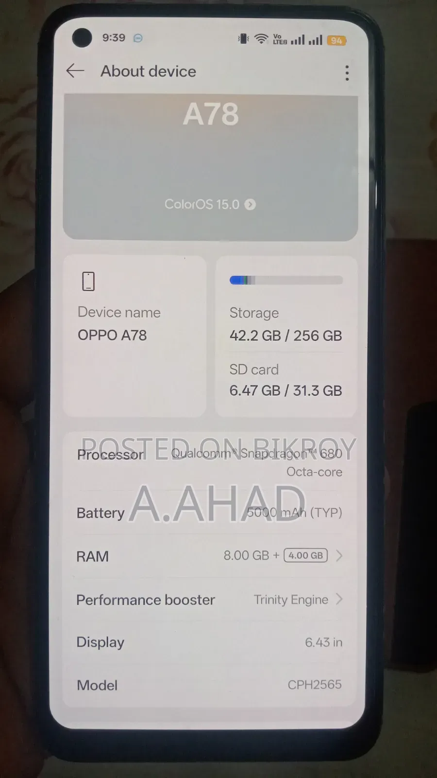 Oppo A78 4G 256 GB Black