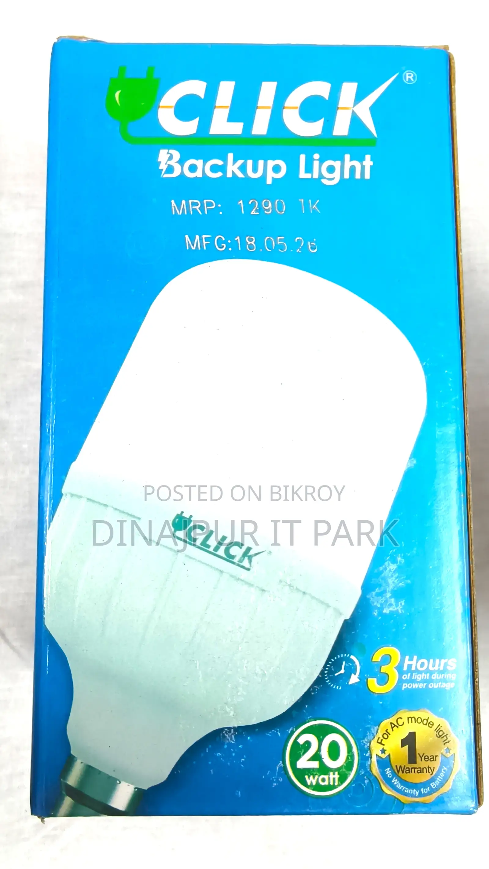 Click 20W Rechargeable Backup Light – Light will stay on even if the power goes out!