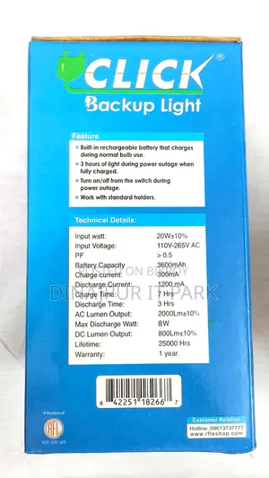 Click 20W Rechargeable Backup Light – Light will stay on even if the power goes out!