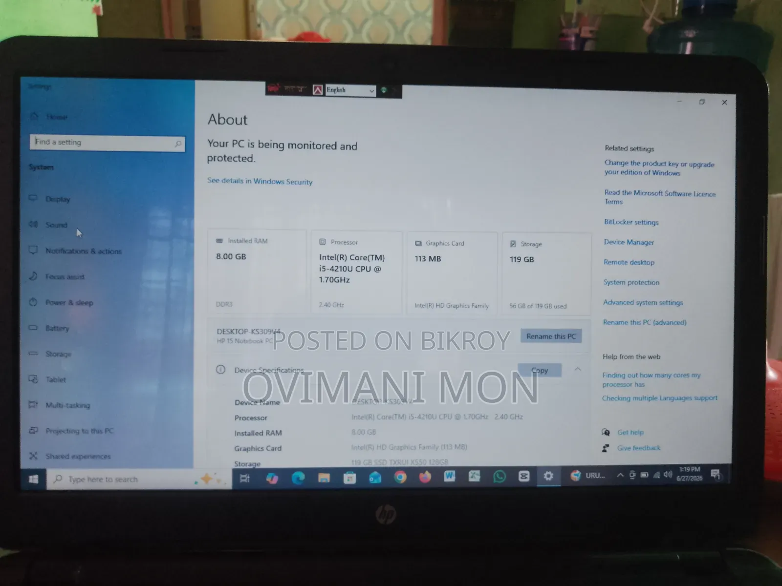 Laptop HP 15 8GB Intel Core I5 SSD 128GB