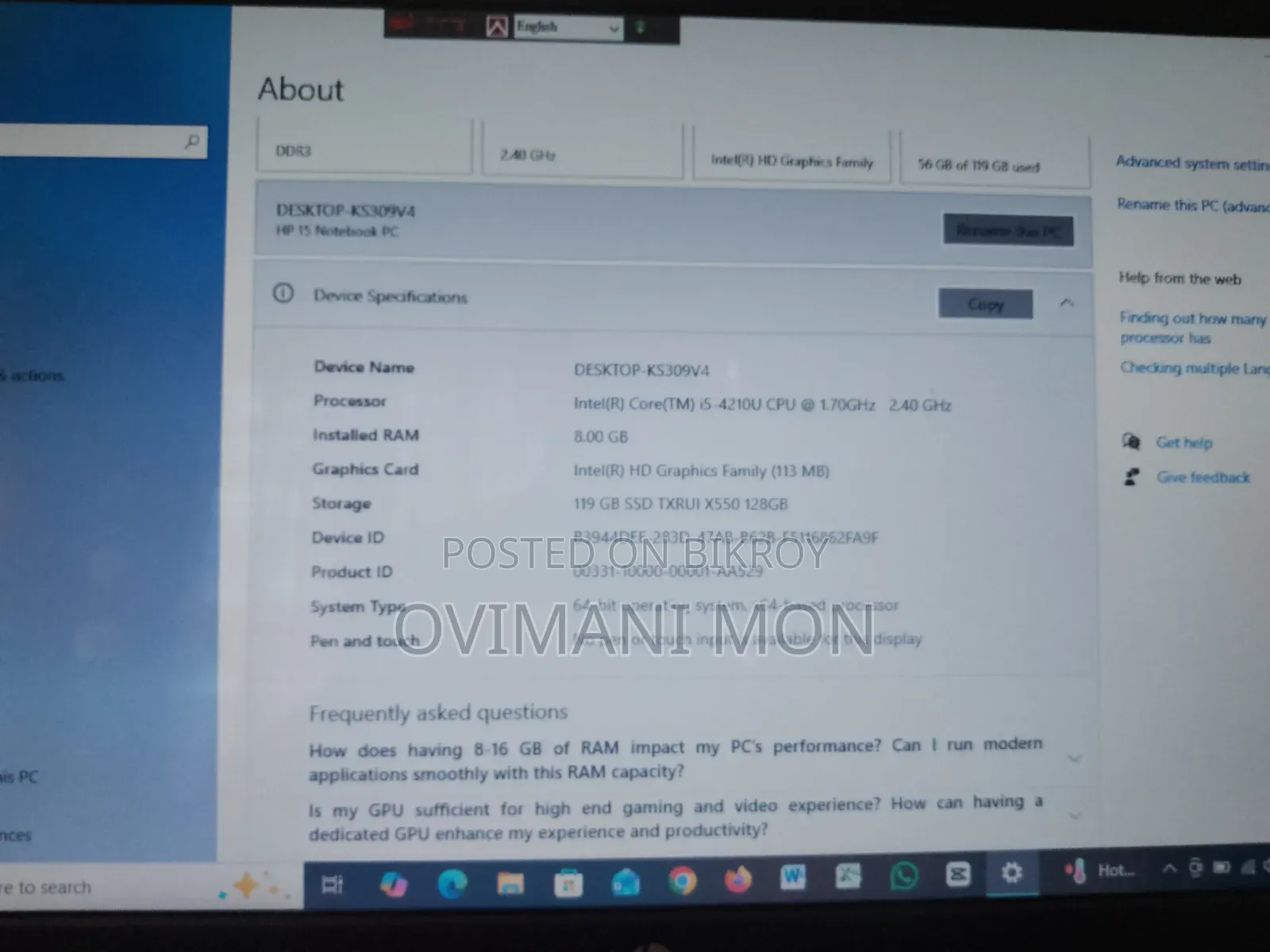 Laptop HP 15 8GB Intel Core I5 SSD 128GB