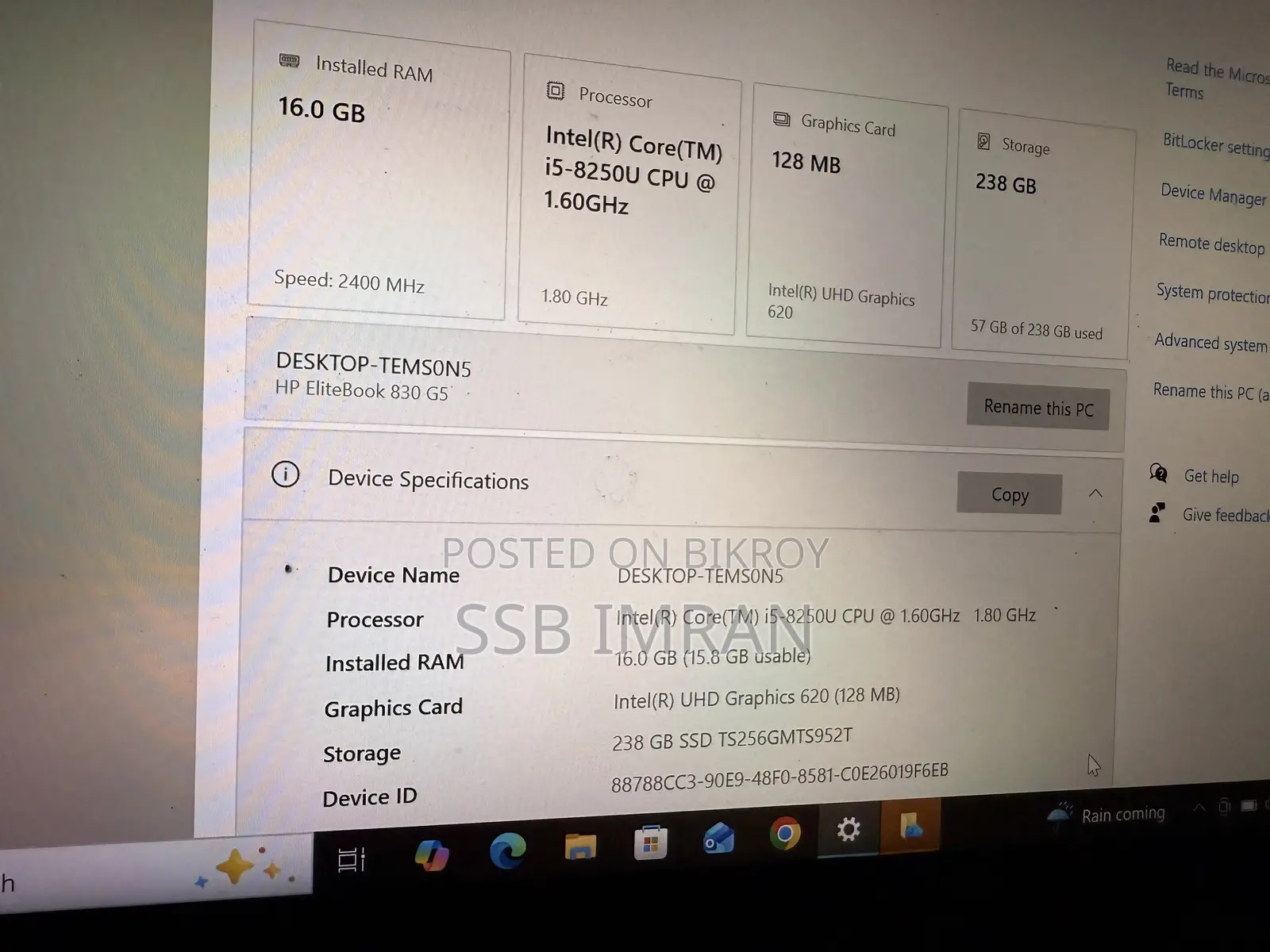 Laptop HP EliteBook 830 G5 8GB Intel Core i5 SSD 256GB