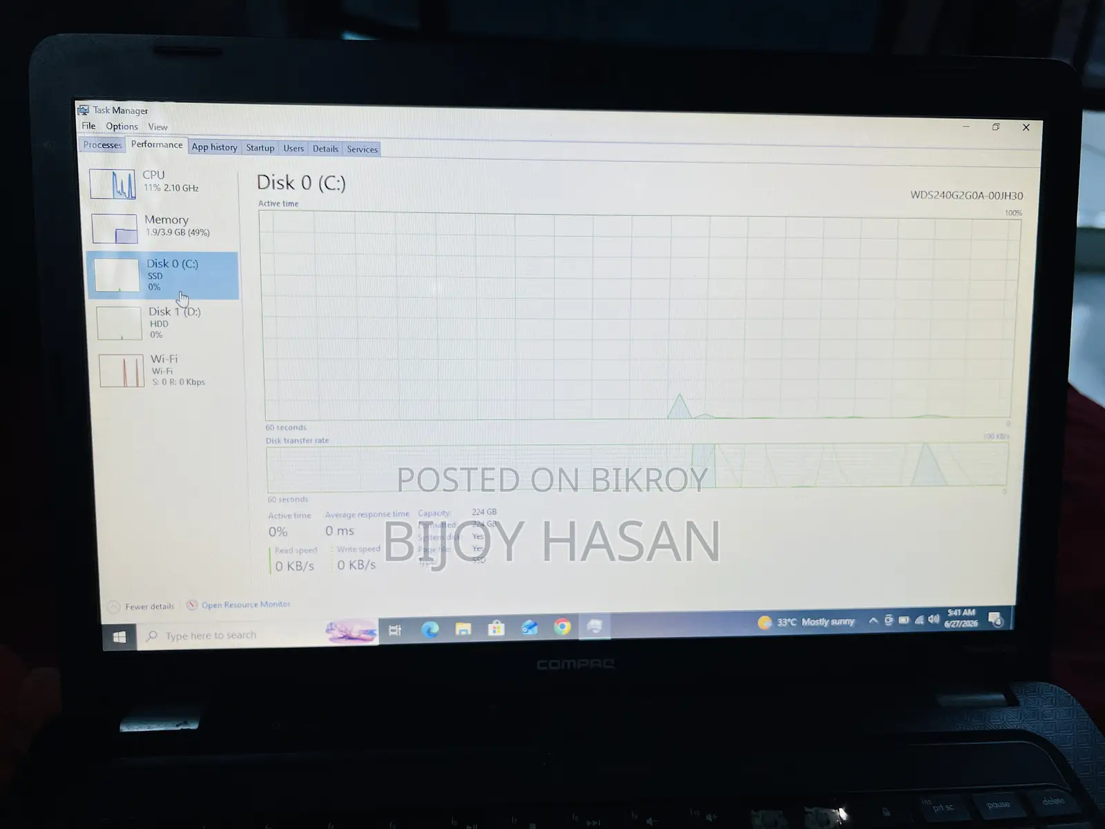 ল্যাপটপ এইচপি কম্প্যাক প্রেসারিও সিউ৫৬ ৪জিবি ইন্টেল সেলেরন এইচডিডি+এসএসডি ৫১২জিবি