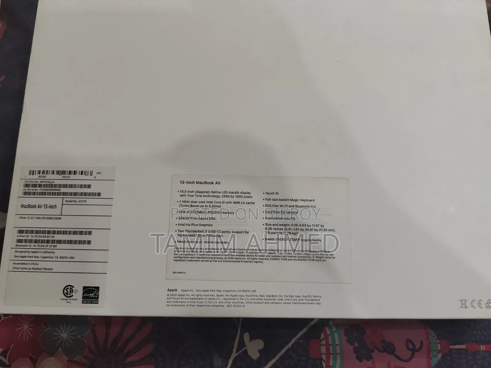 Laptop Apple MacBook Air 2020 8GB Intel Core i3 SSD 256GB