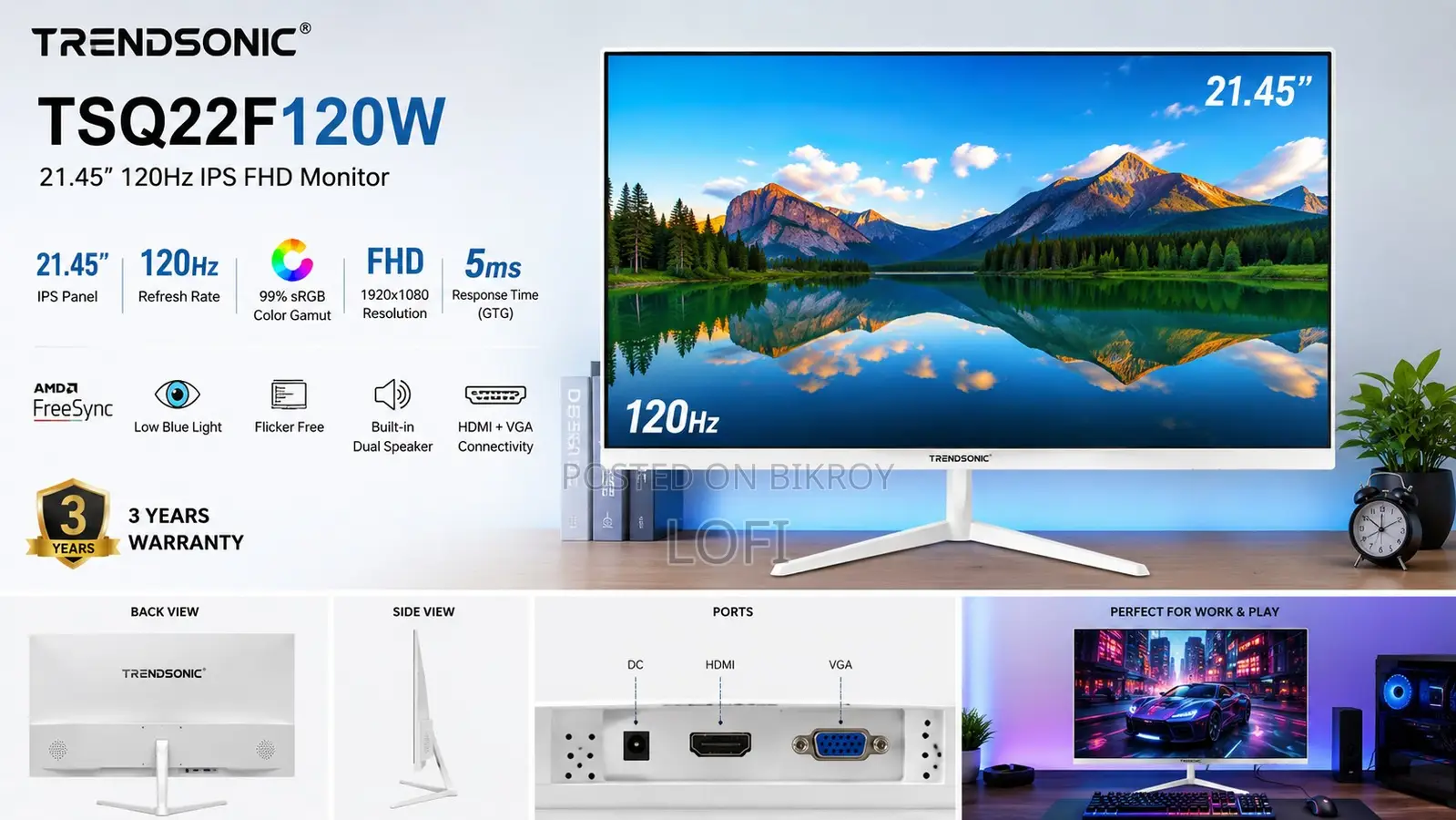 Trendsonic Tsq22f120w 21.45" 120hz Ips FHD Monitor