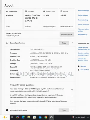Desktop Computer 4GB Intel Core I3 SSD 128GB