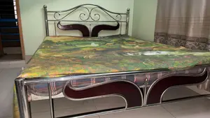 Steel Stainless Steel Pipe Double Bed + Mattress Full Set For Sale. Ready To Use