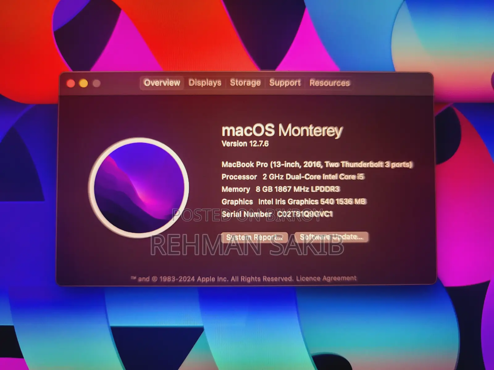 Laptop Apple MacBook 2016 8GB Intel Core I5 SSD 256GB