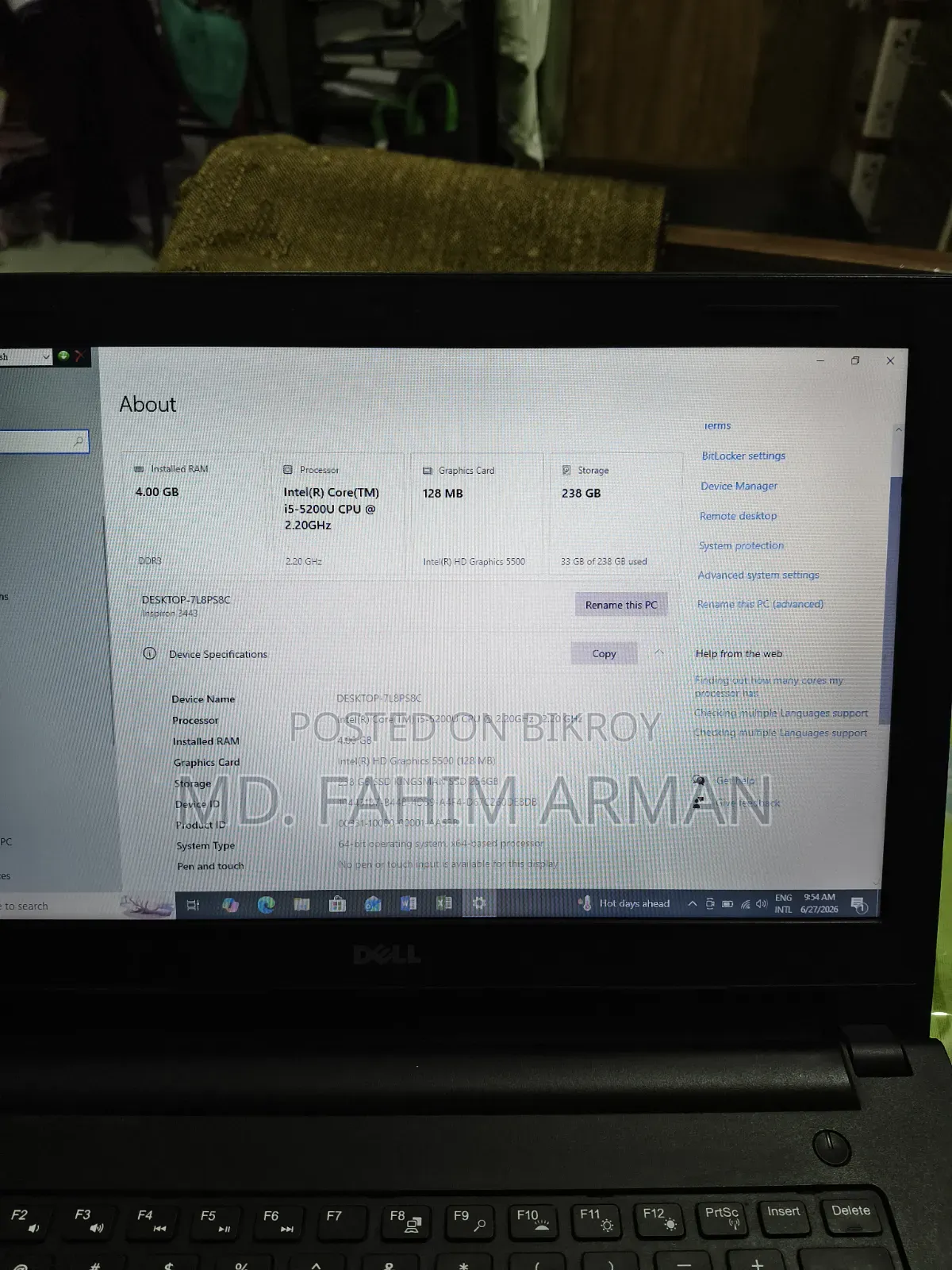 Laptop Dell Inspiron 14 3442 4GB Intel Core I5 HDD+SSD 256GB