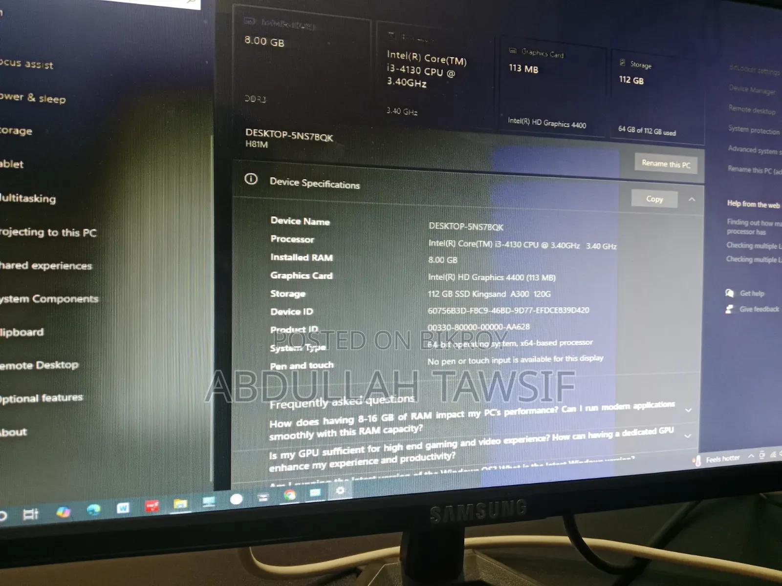 Desktop Computer 8GB Intel Core I3 SSD 128GB