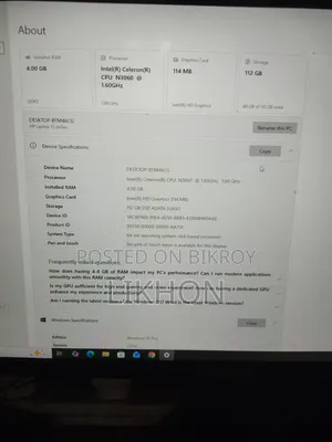 Laptop HP 4GB Intel Celeron SSD 128GB